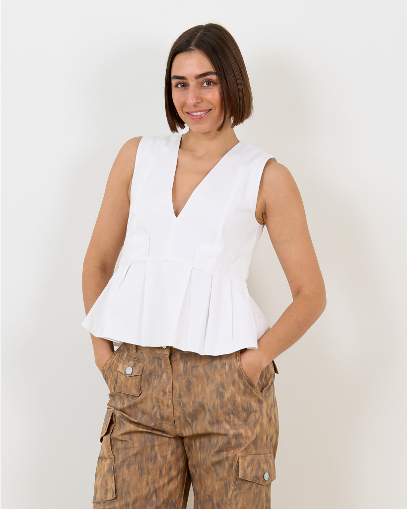 V-Hals Peplum Top Mouwloos Wit