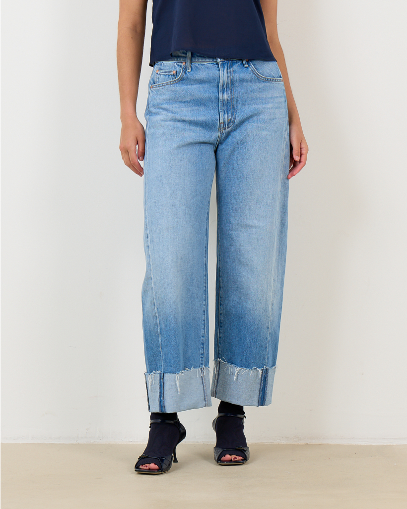 High Waist Jeans met Omslag Blauw