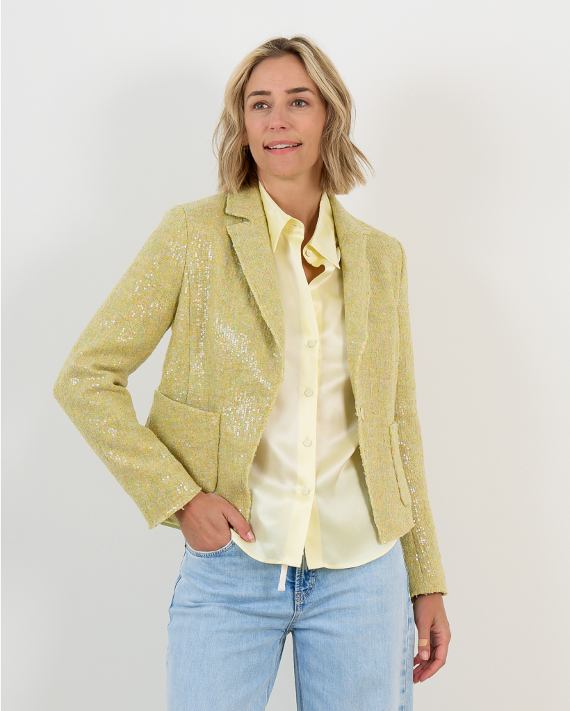Korte Blazer Lange Mouw Glitter Geel 