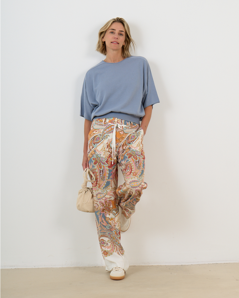 Dilary Pullover Korte Mouw en Ronde Hals Grijs Blauw