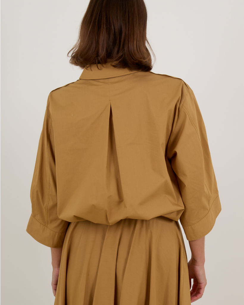 Cropped Blouse Met Strikdetail Camel