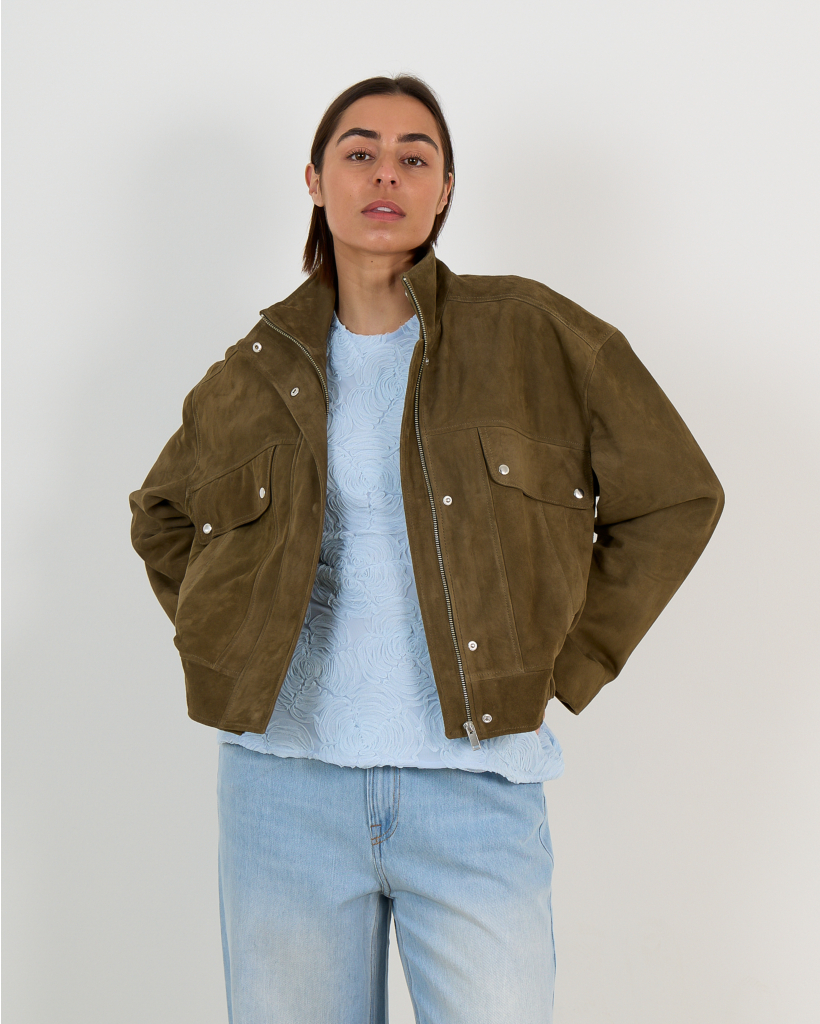 Beccy Suede Bomber Jack Kaki Groen