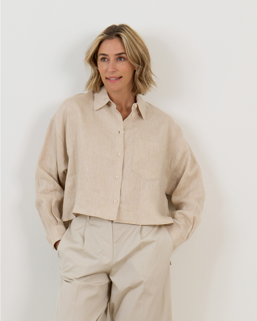 Cropped Linnen Blouse Beige 