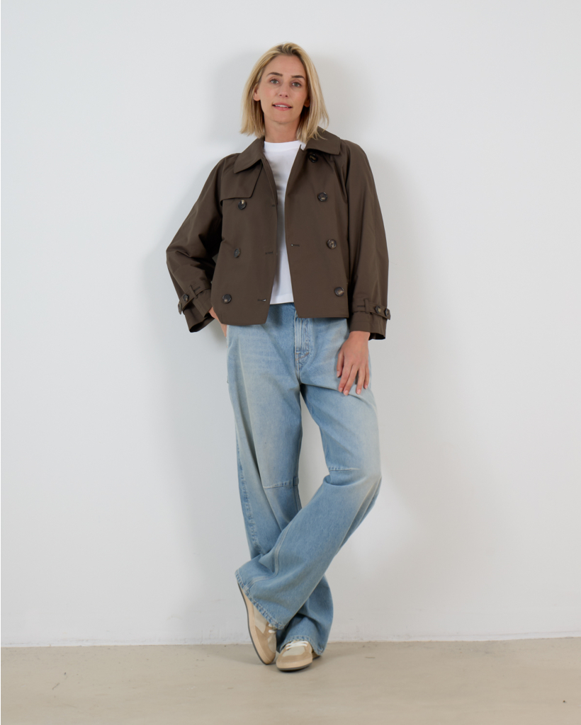 Korte Waterafstotende Twill Trenchcoat Groen