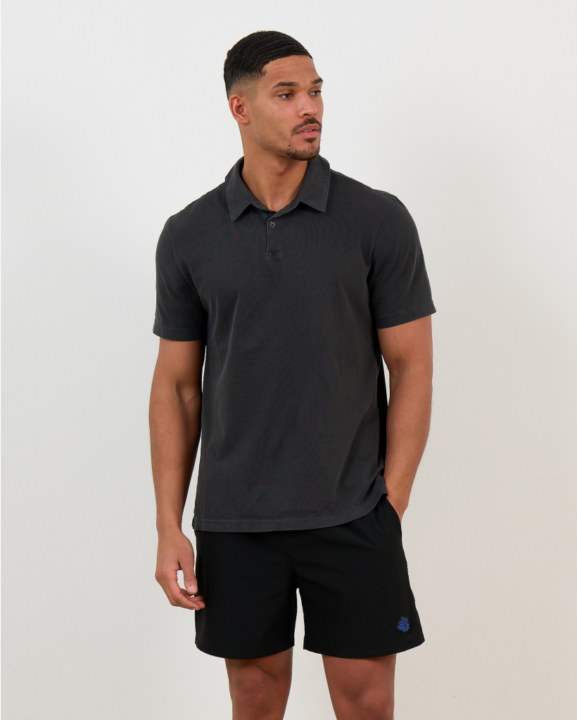 Sueded Polo korte mouw katoen grijs