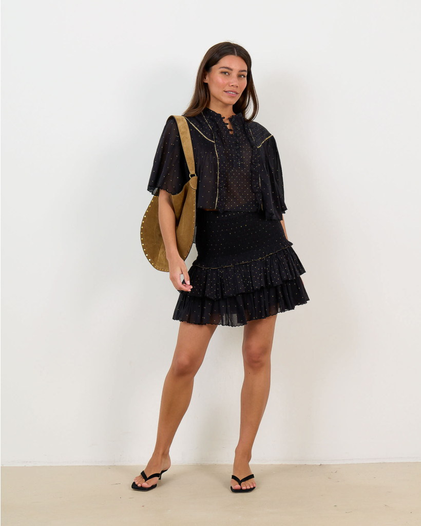 Veenia Blouse Korte Mouw Zwart