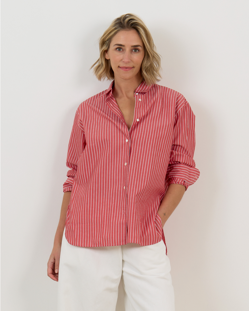 Yorke Blouse Lange Mouw Rood Gestreept Wit 