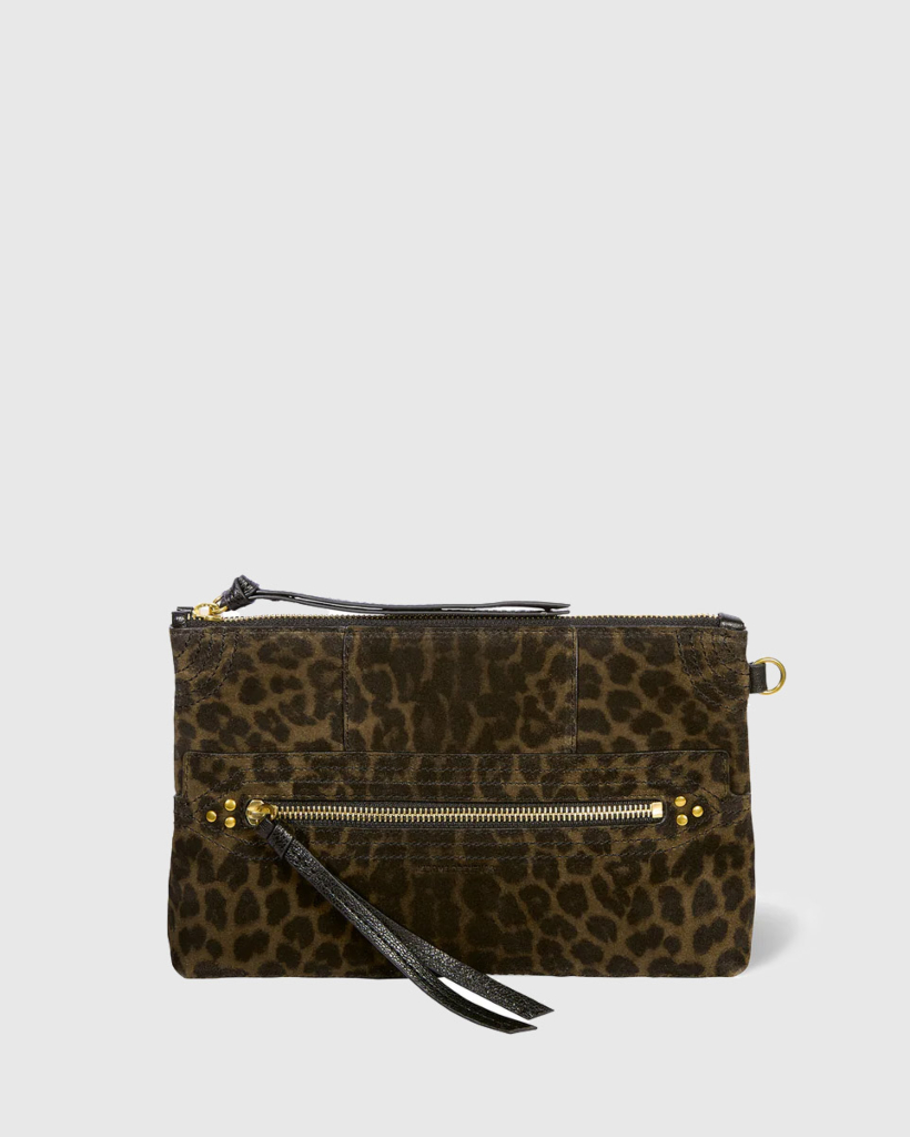 Lucky Clutch Imprimé Léopard kaki Split Suede
