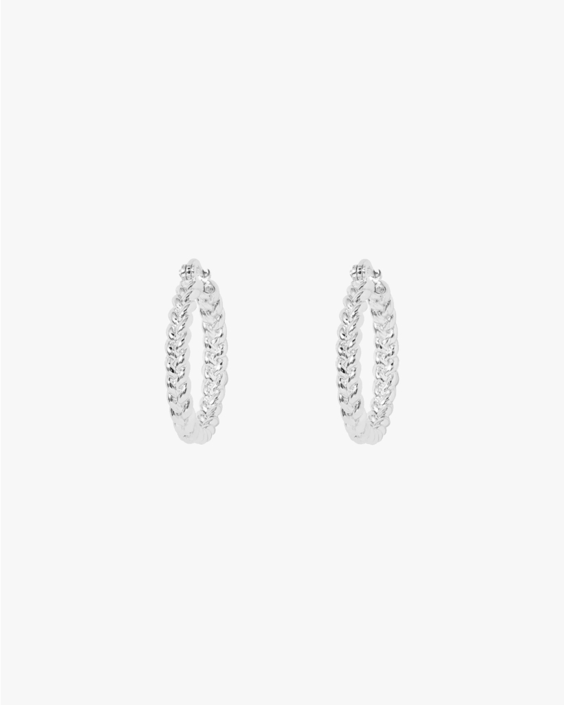 French Braid Hoop Earrings Silver Plated