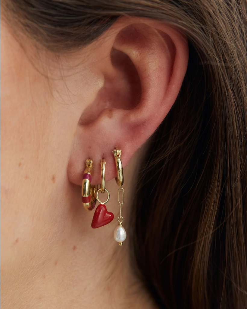 Single Heart Beat Ring Earring Gold Plated
