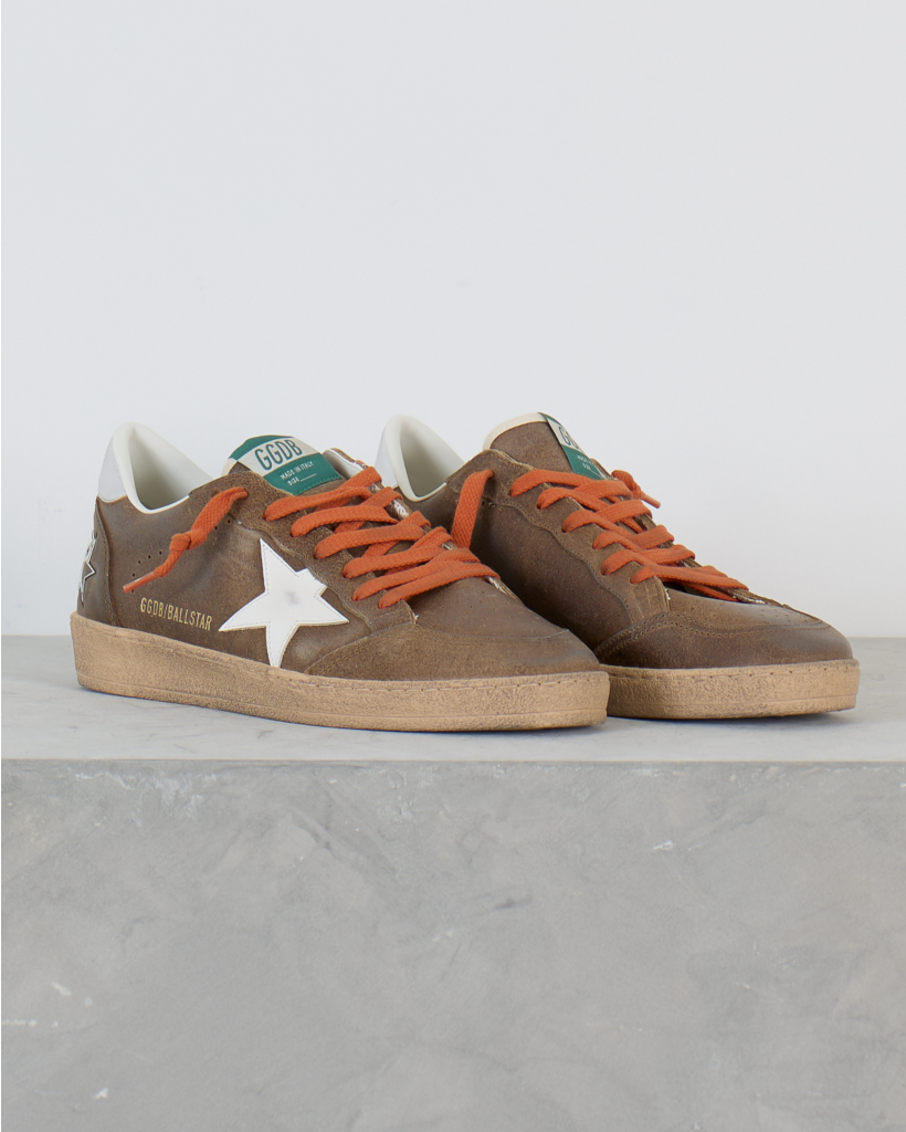 Ball Star Suede Sneaker Bruin met Oranje Veters 