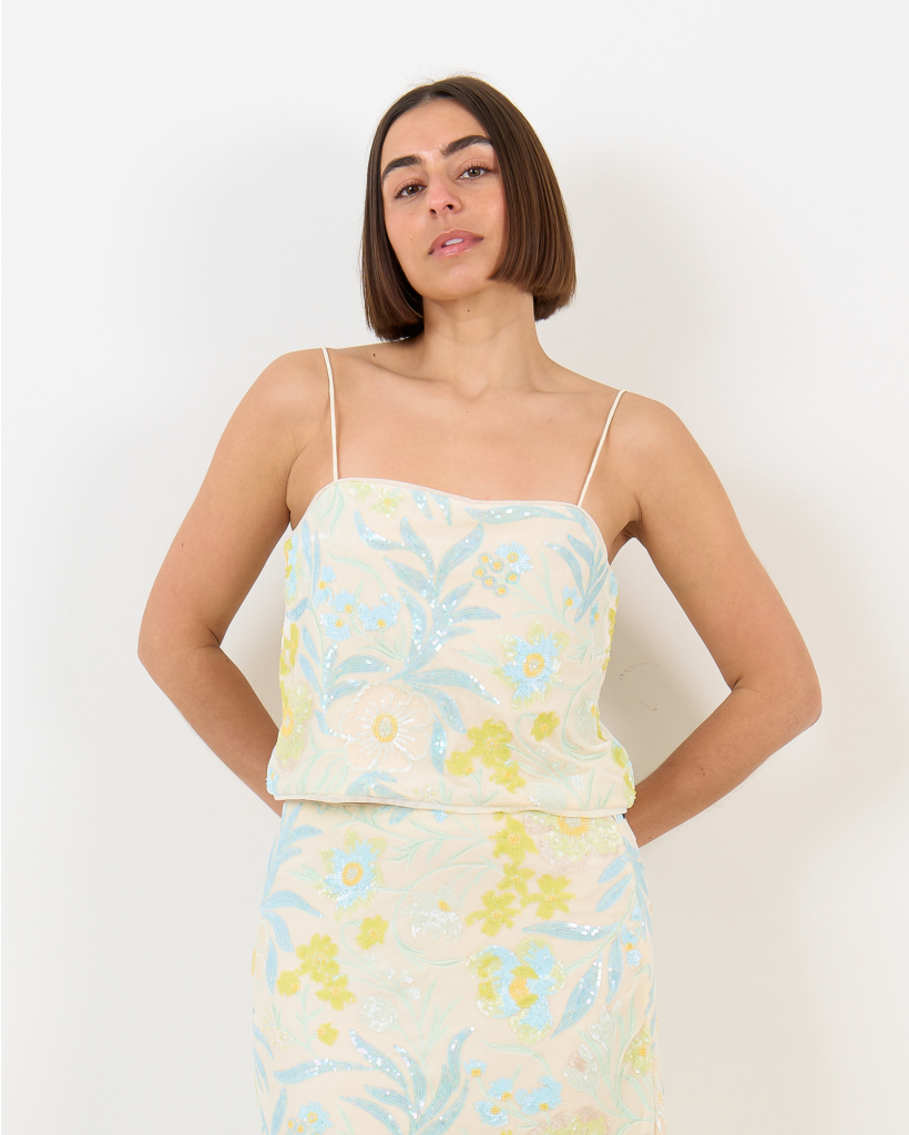 Jovana Velvet Mouwloze Top Pastel Geel