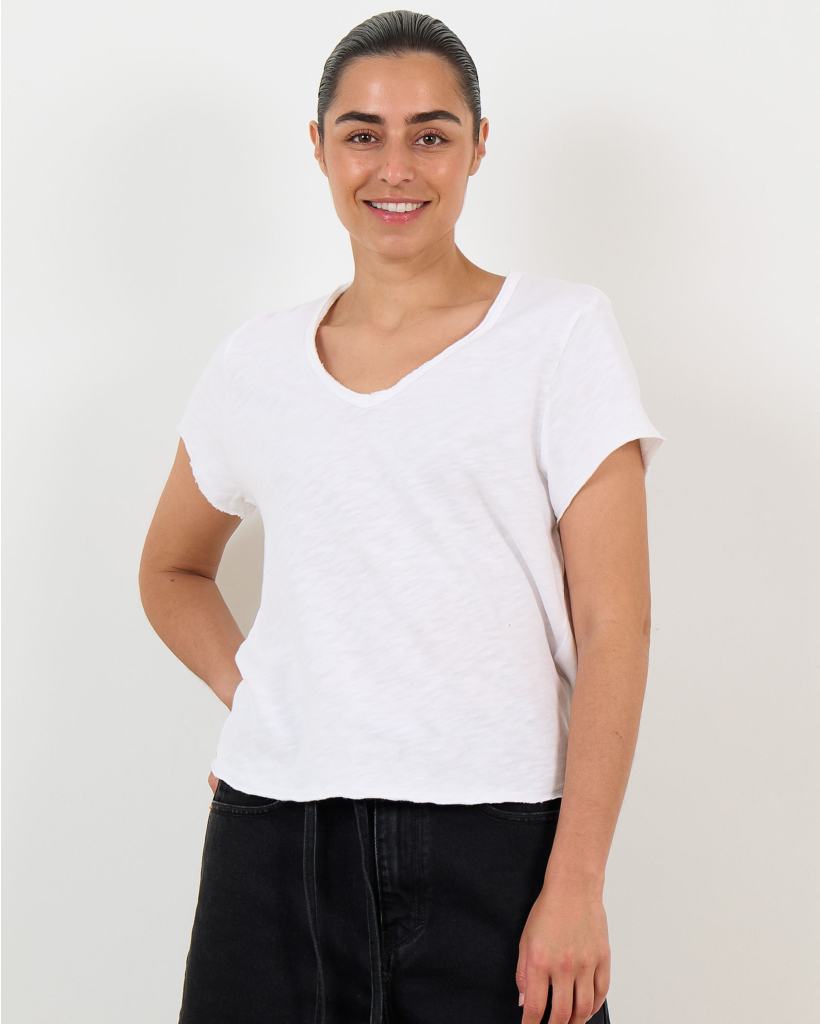 Sonoma Gemeleerd V-hals T-shirt Wit