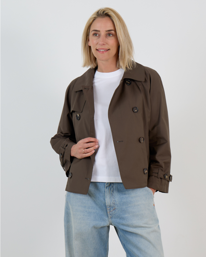 Korte Waterafstotende Twill Trenchcoat Groen
