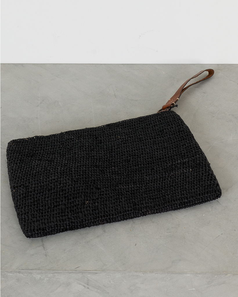 Ampy Crochet Raffia Clutch Zwart