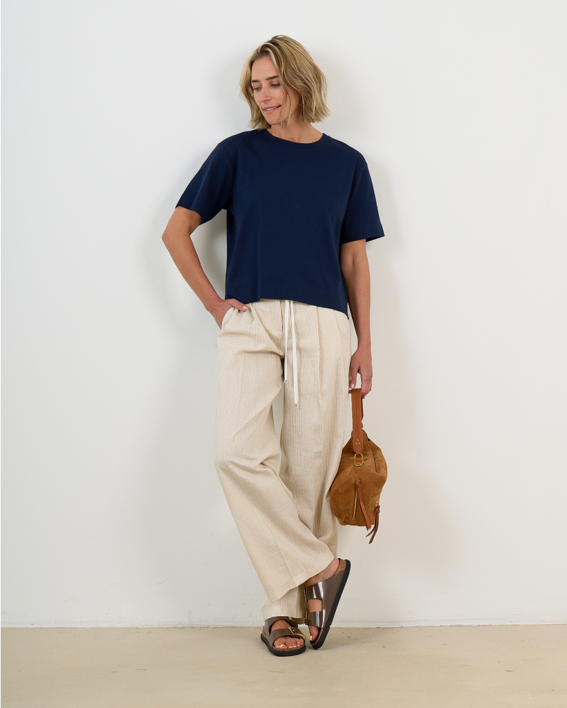 Jersey Boxy T-shirt met Zijsplit Navy
