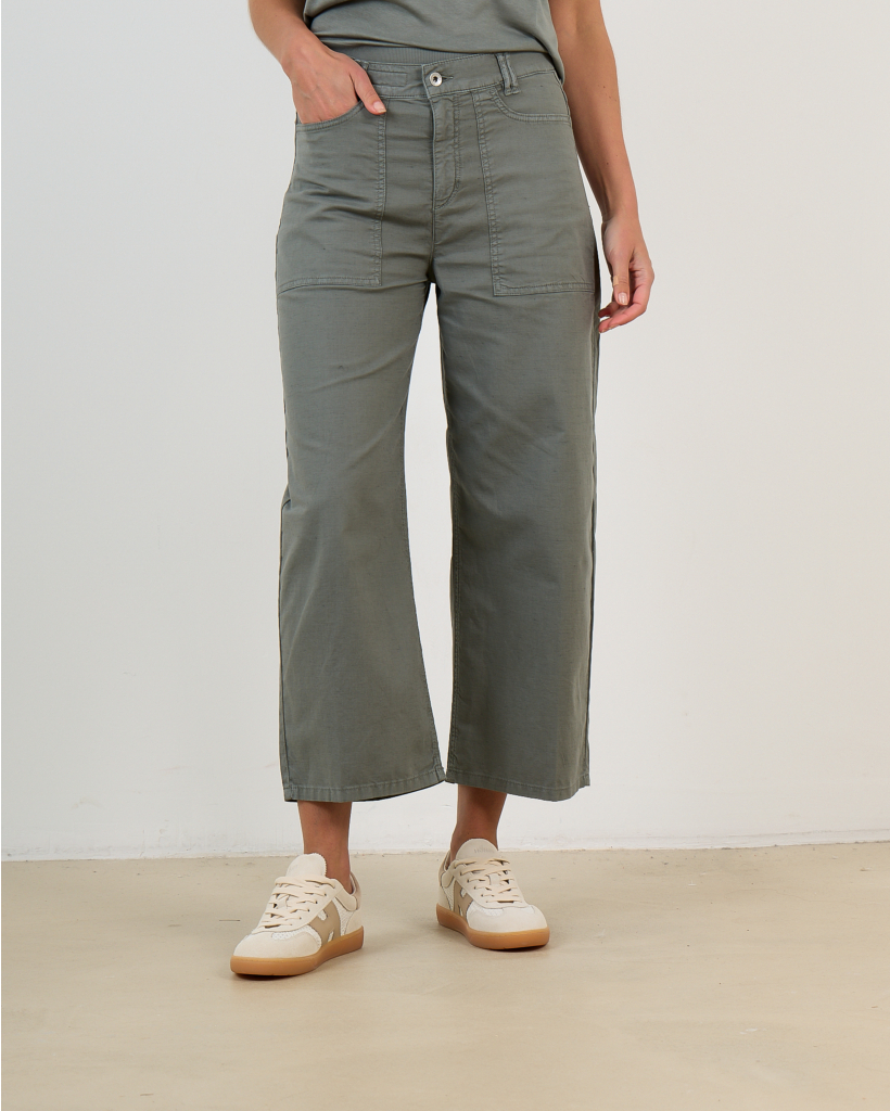 Derive Mid-Waist Jeans in Katoen-Linnen Mix Groen