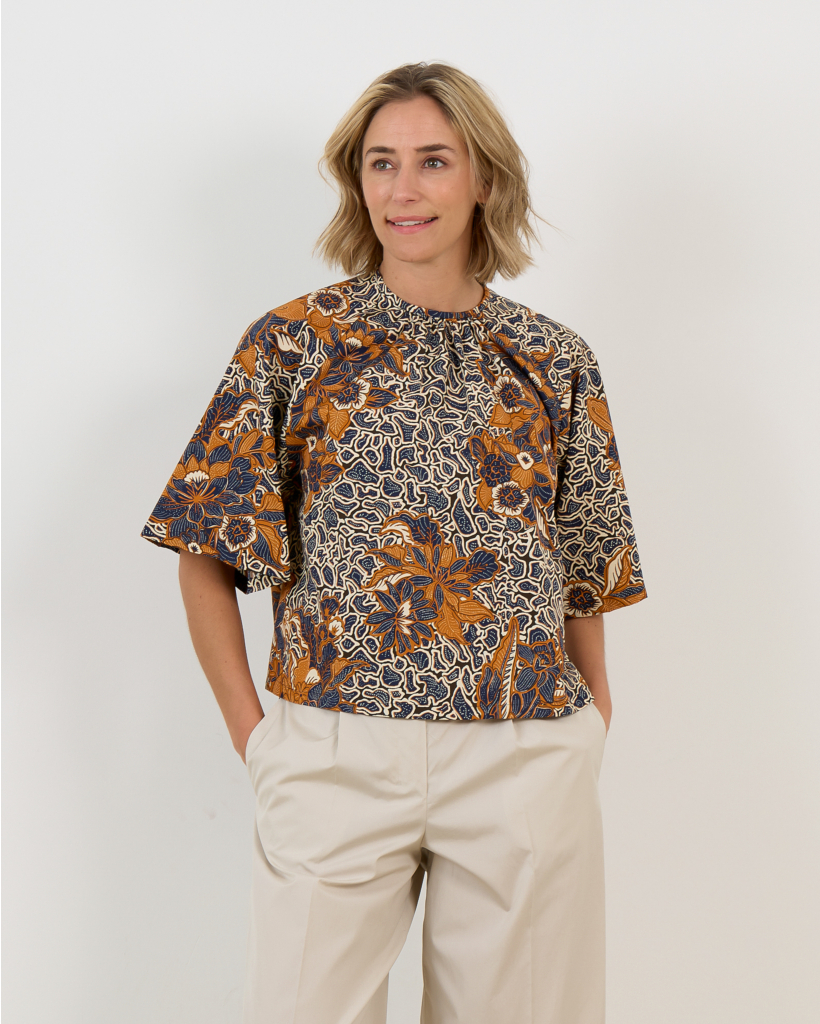 Blouse Korte Mouw Print Multi Colour