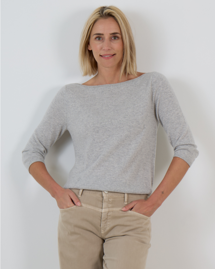 Kasjmier Boat Neck Pullover Trui Grijs 