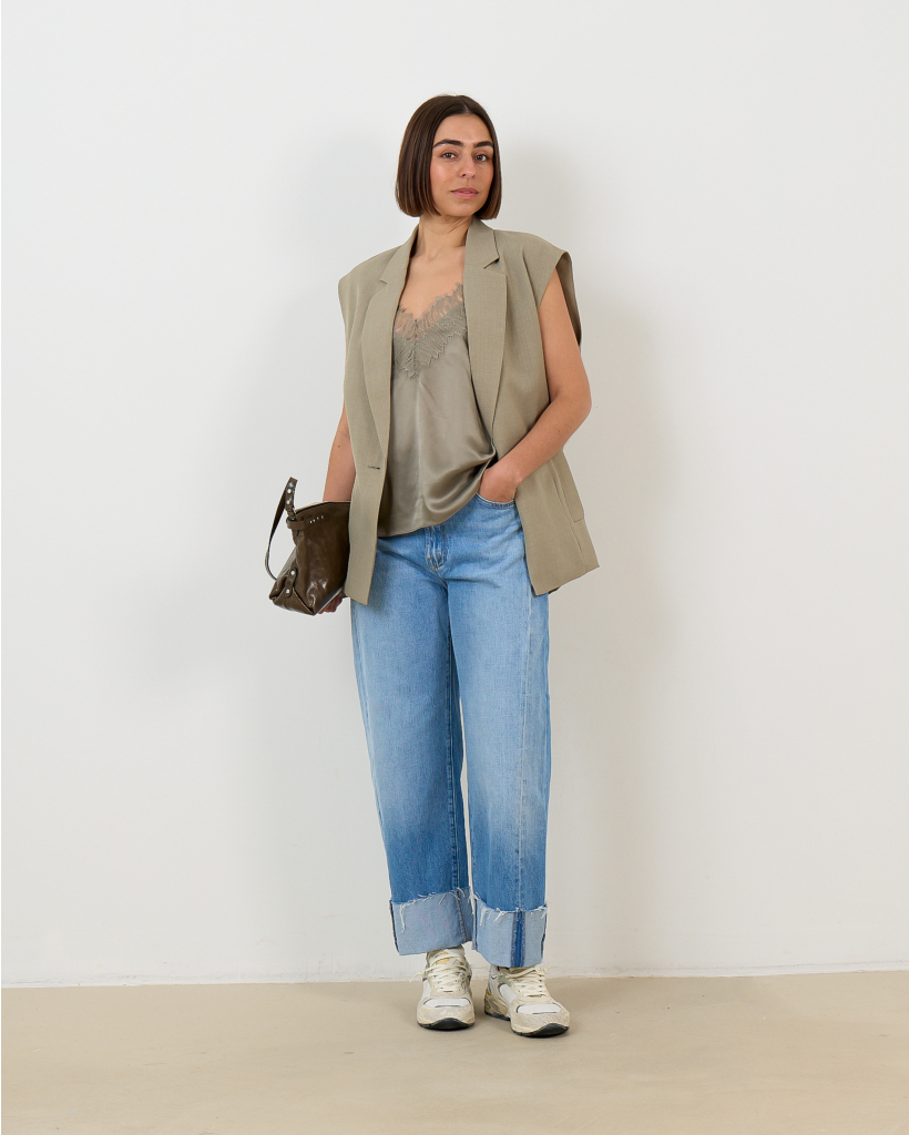 Newin Zijden Hemdje met Kant Groen