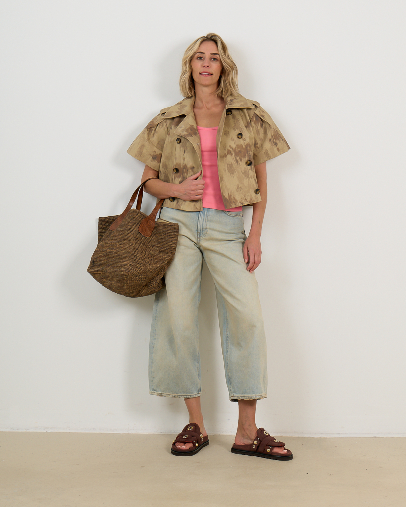 Dubbelknoops Jack met Korte Mouwen Beige 