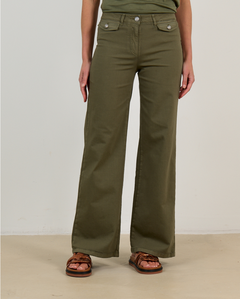 Wide Leg Lightweight Denim Khaki