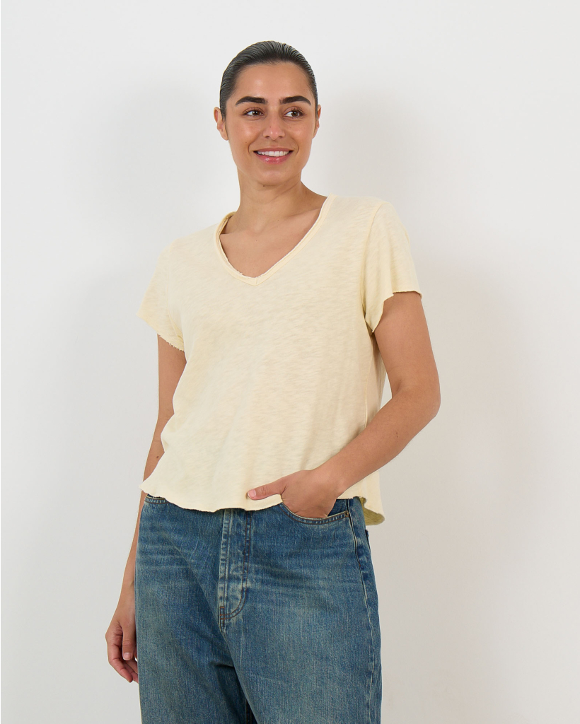 Sonoma Gemeleerd T-Shirt met V-Hals Vintage Vanilla