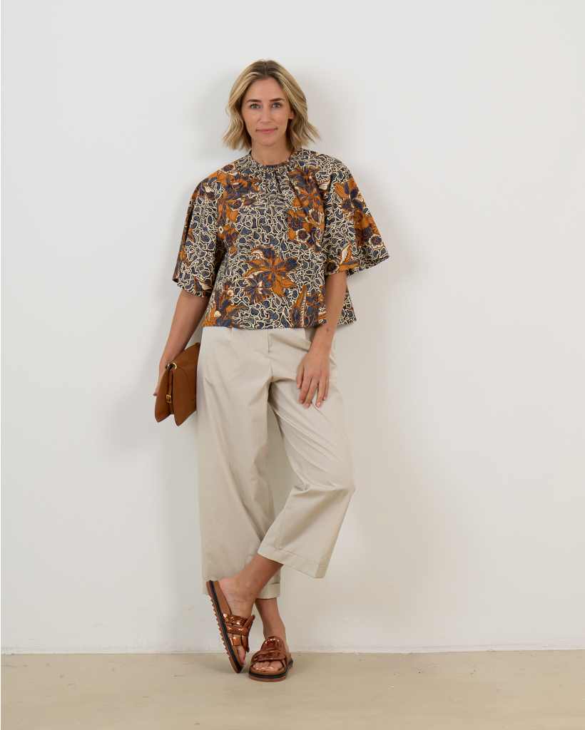 Blouse Korte Mouw Print Multi Colour