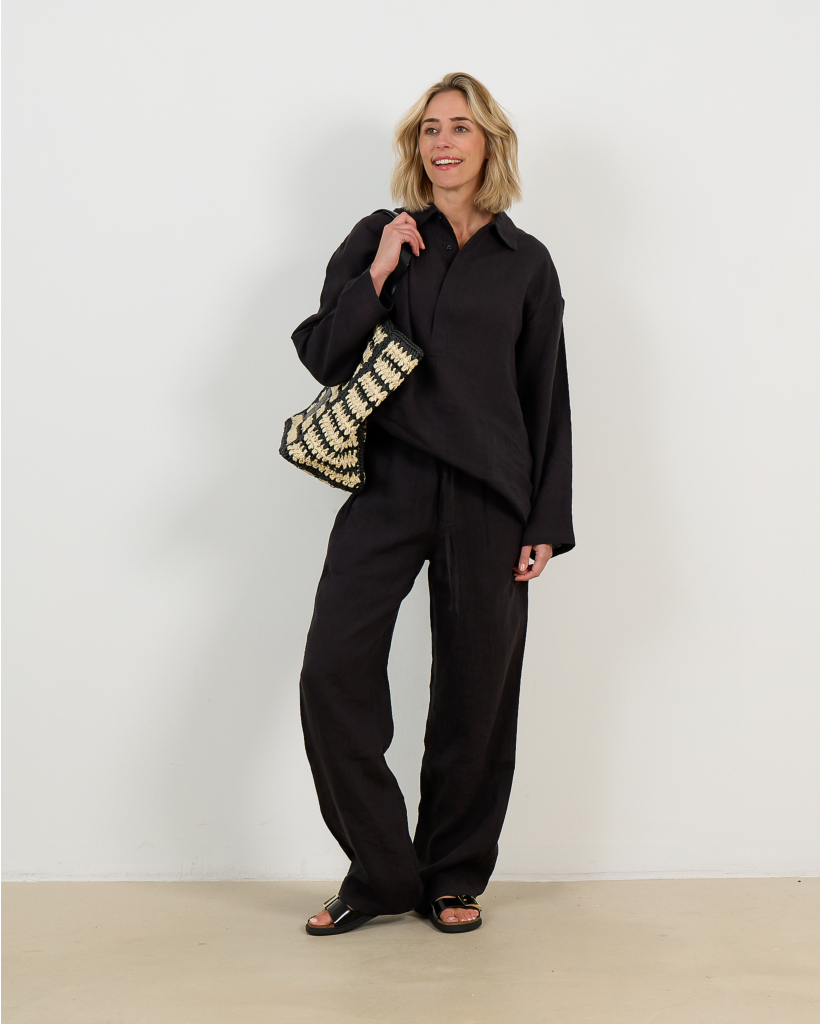 Linnen Oversized Blouse Zwart