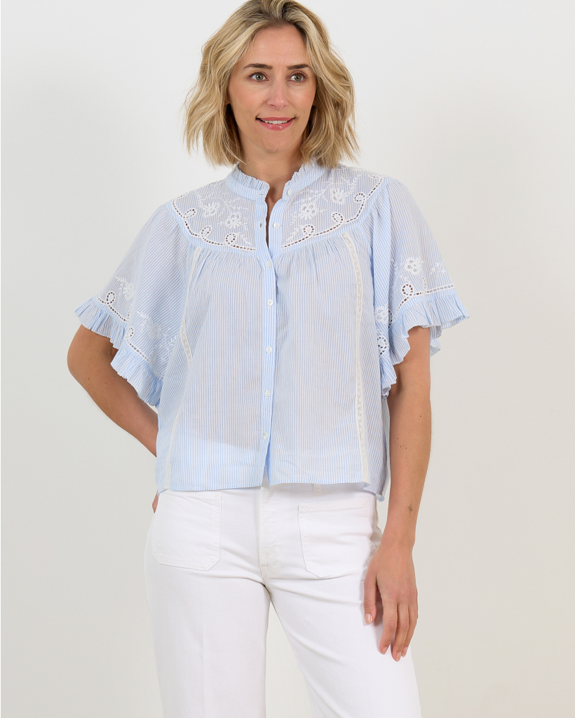 Mae Shirt Korte Mouw Blauw Wit Gestreept
