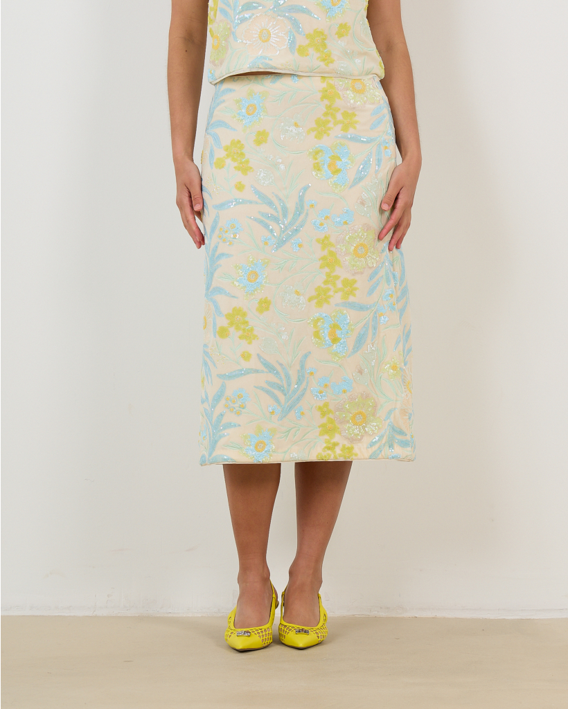 Jolette Velvet Midi Rok Met Pailletten Pastel Geel