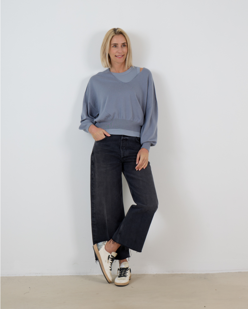 Risory Pullover Lange Mouwen en Ronde Hals Grijs Blauw