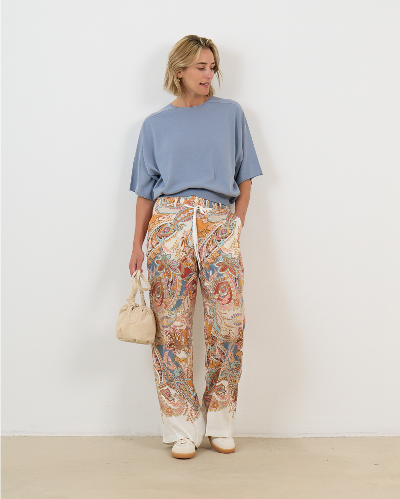 Adrienne Pantalon Faded Paisley Print Ocean/Peach