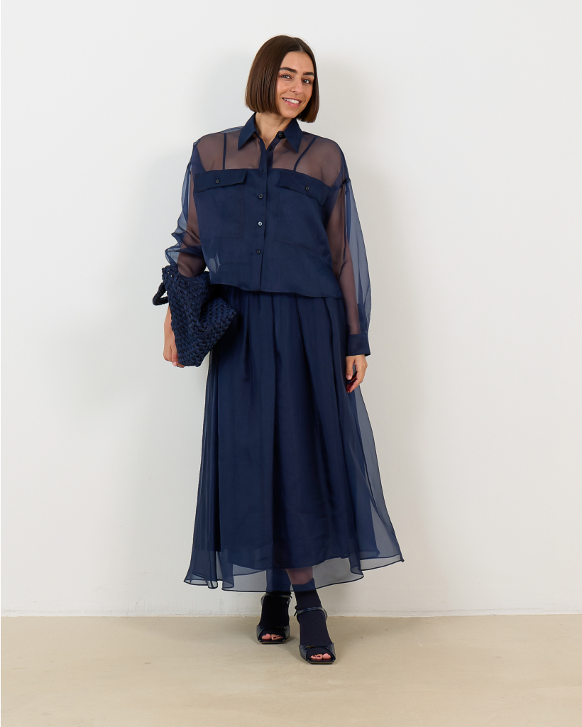 Sheer Blouse Donker Blauw 
