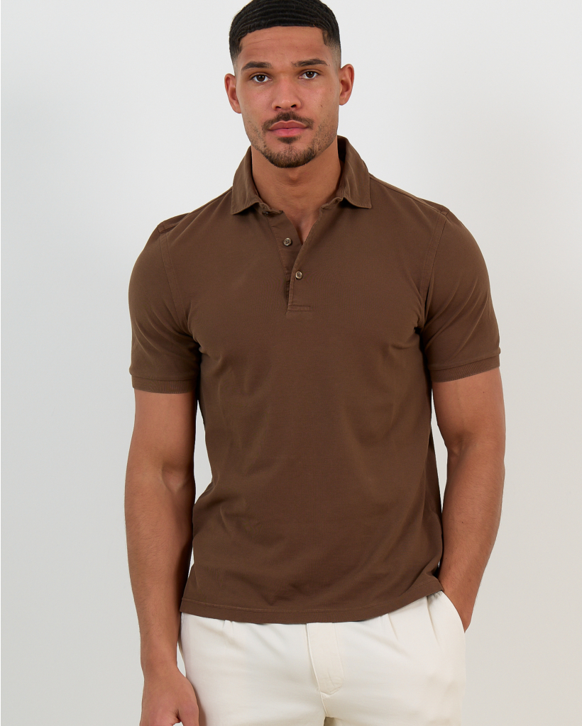 Katoenen Piquet Polo Shirt Bruin