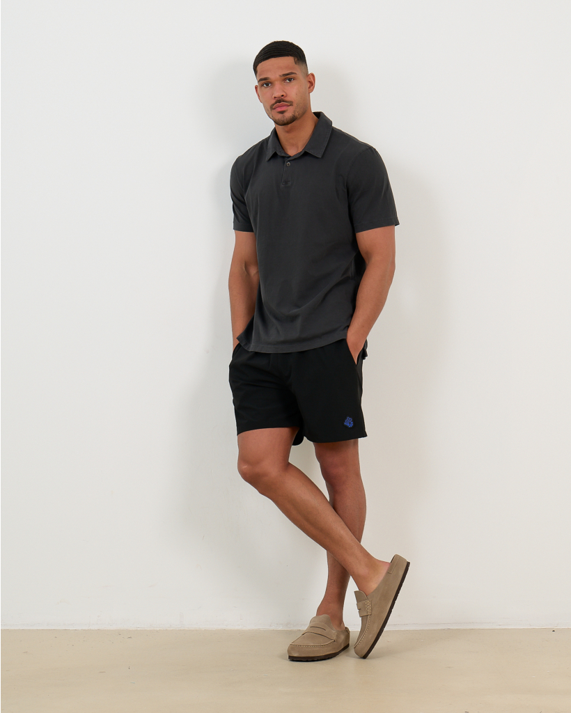 Sueded Polo korte mouw katoen grijs