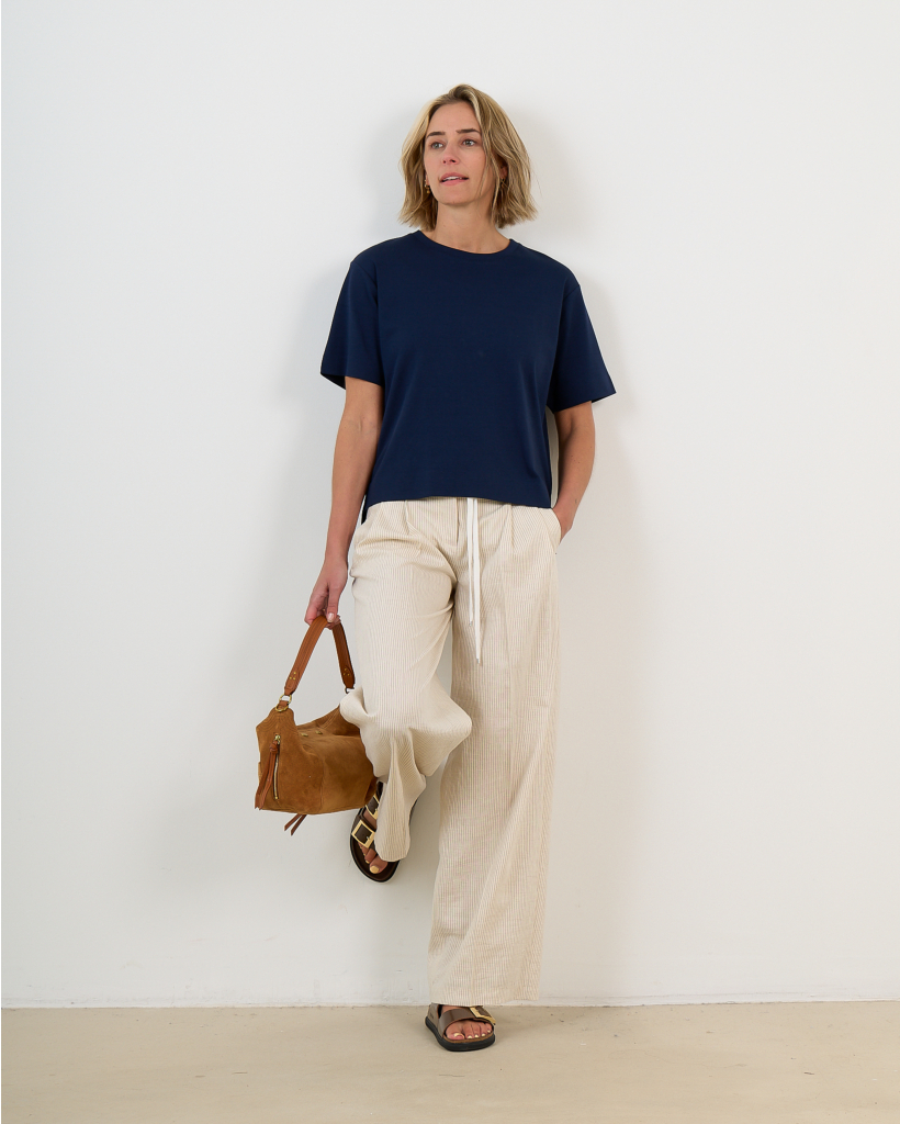 Adisson Pantalon Gestreept Ecru