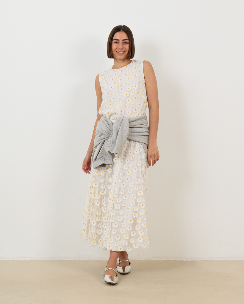 Midi Rok met Madeliefjes Wit 