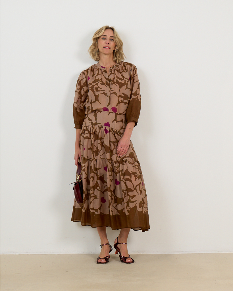 Midi Rok met Bloemenprint Terracotta