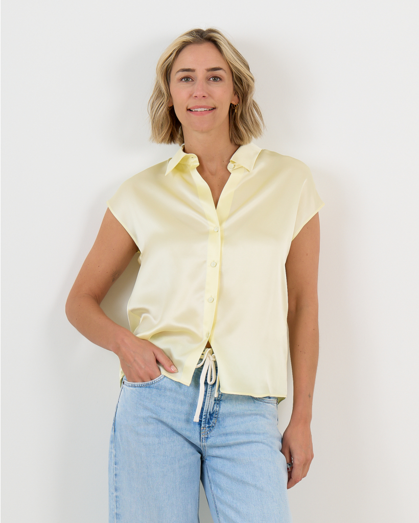 Zijde Blouse Korte Mouw Geel 