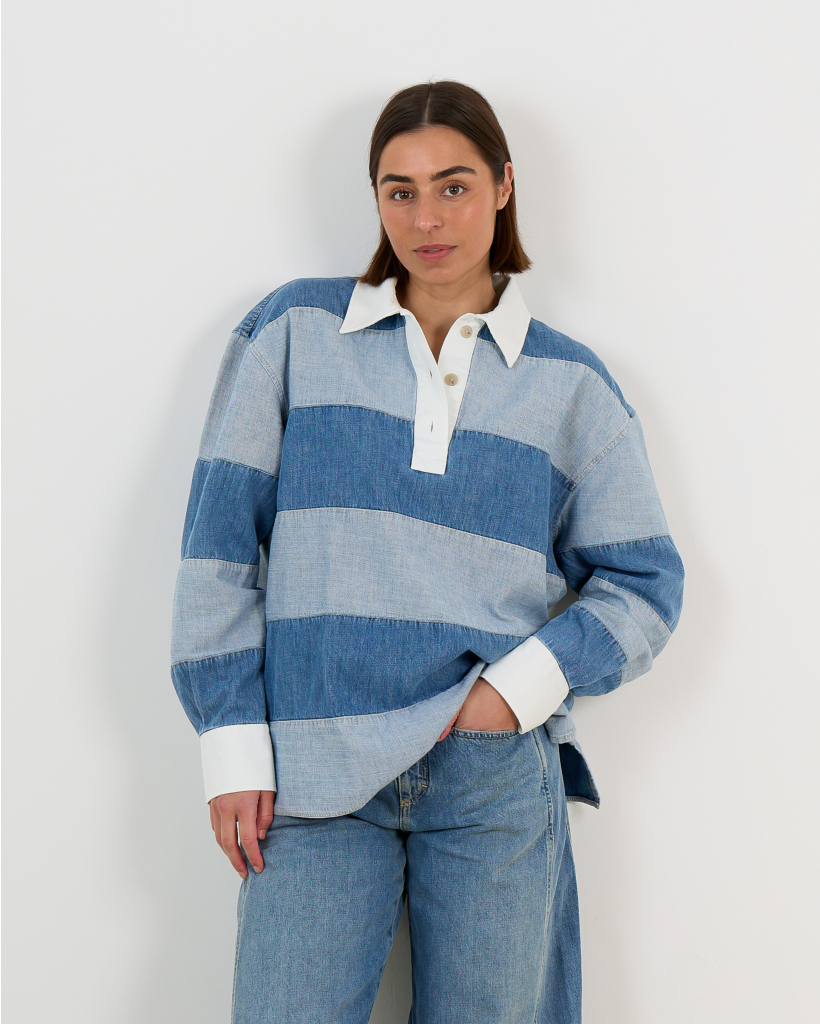 Rugby Denim Shirt met Lange Mouwen Blauw