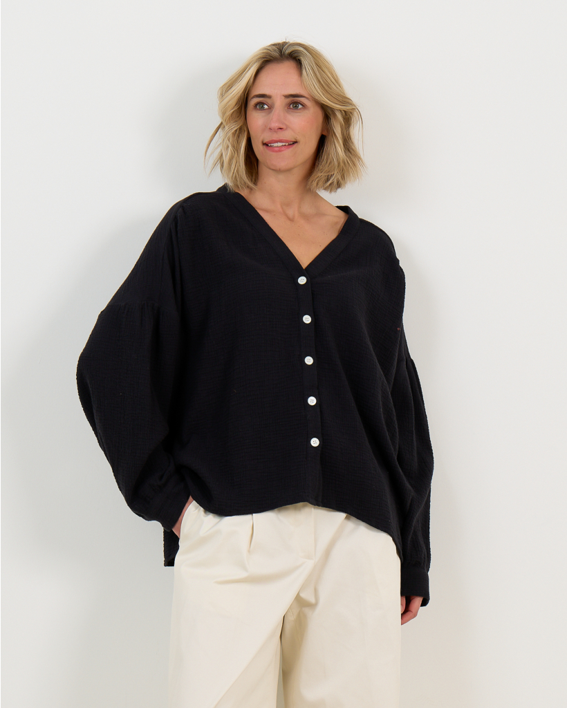 Vanuatu V-Hals Blouse Zwart