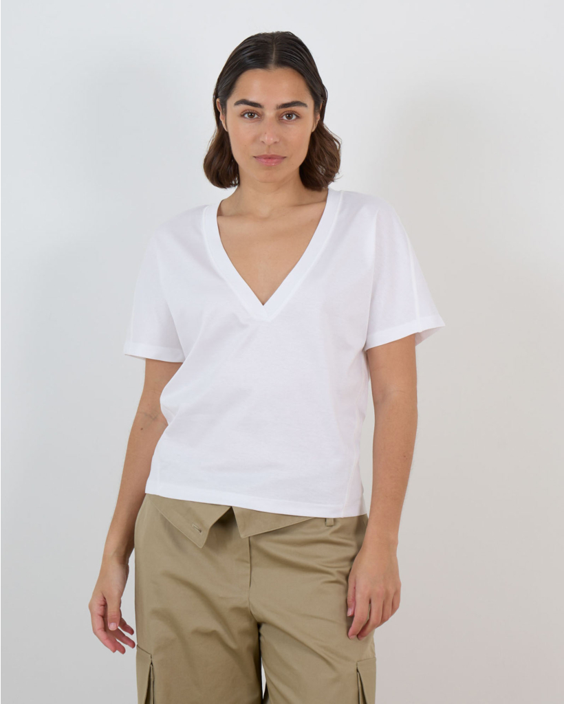 Celiane Getailleerd V-hals T-shirt  Wit  