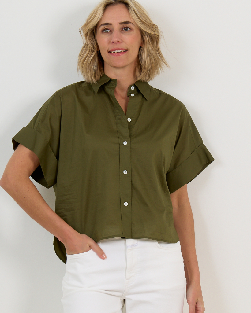 Turn Up Korte Mouwen Blouse Groen