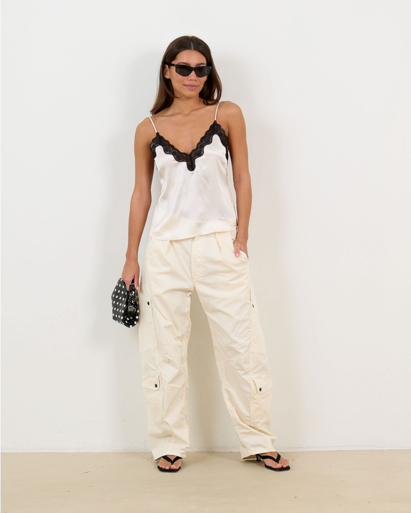 Pip Zijden Hemdje Off White Met Zwart Kant 