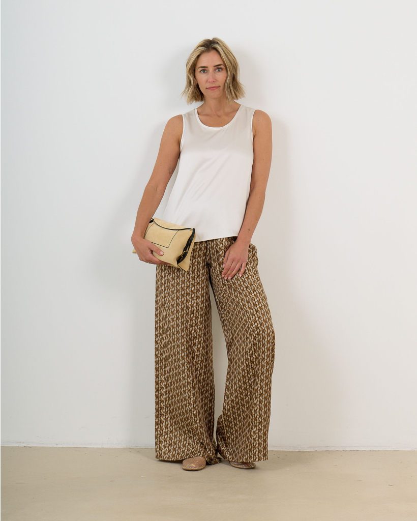 Zijden Wide-Fit Printed Trousers Hazelnut brown
