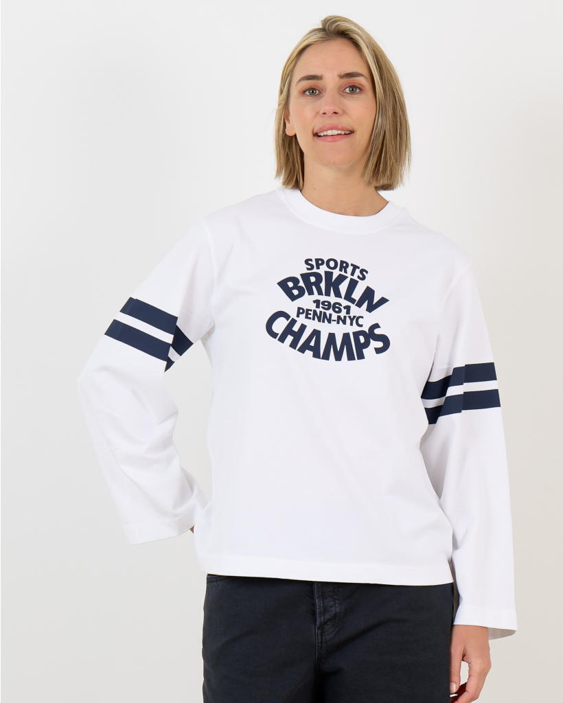 Longsleeve white navy printed 