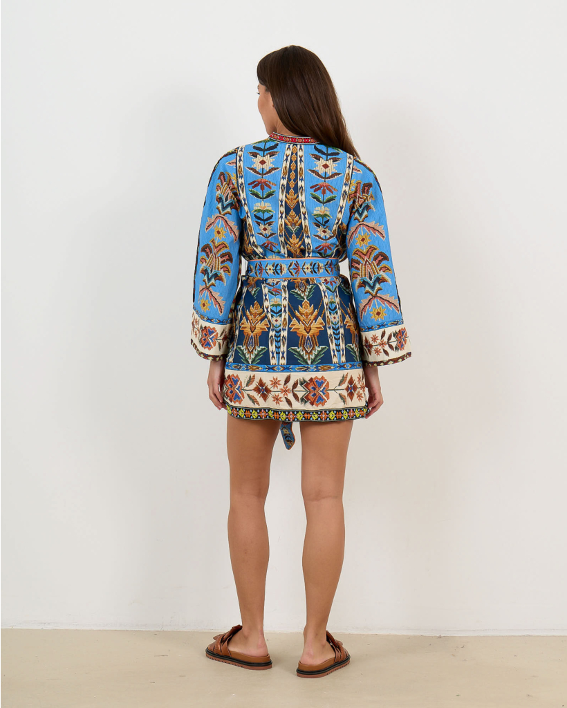 Geborduurde Mini Jurk van Organisch Katoen Blauw