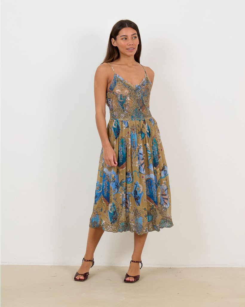 Mystical Sand Midi Jurk met glittersteentjes Beige