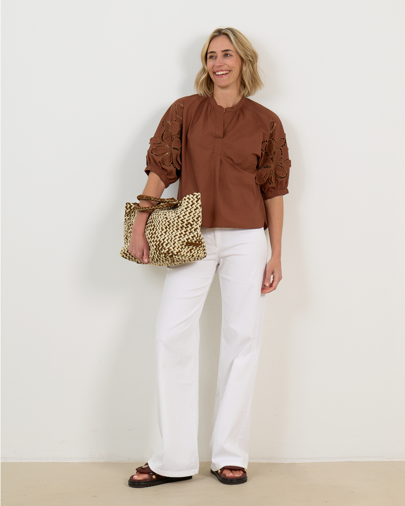 Blouse met Eyelet Boorduurwerk Dark Terracotta